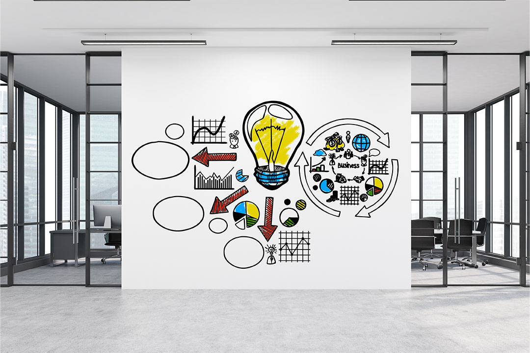 large-idea-poster-is-drawn-white-office-wall